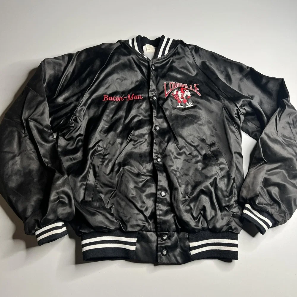 Vintage Hartwell Louisville Cardinals Satin Bomber Jacket Black Mens Medium USA